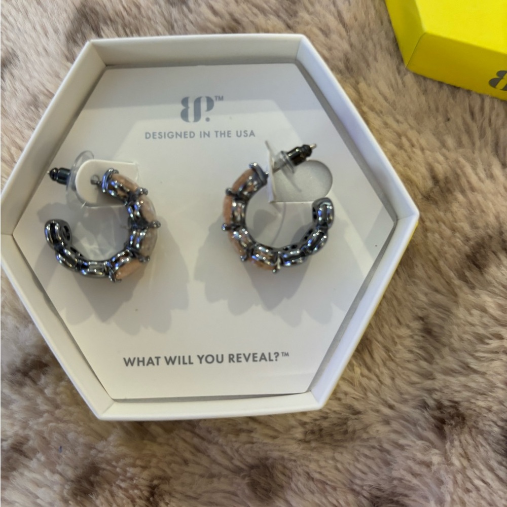 Bomb Party Post back hoops with pink stones NIB